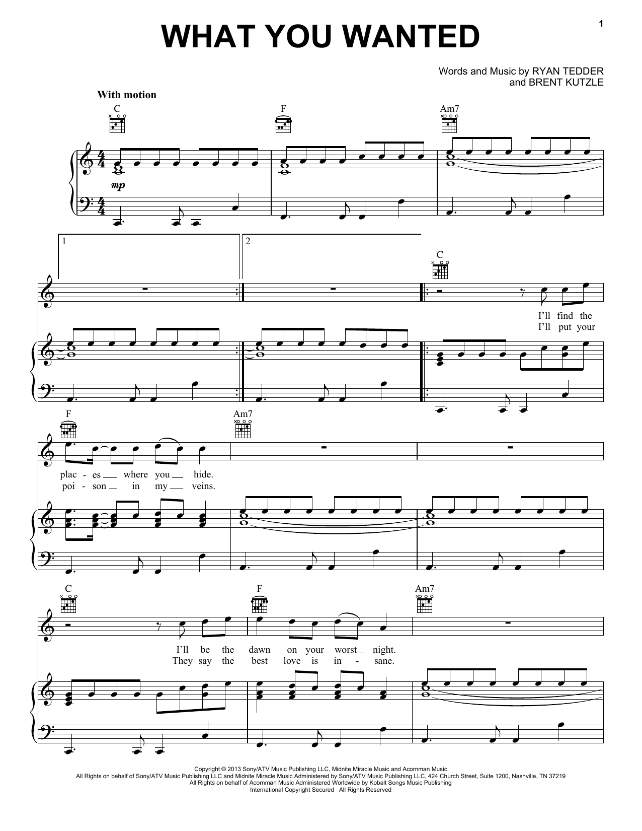 Download OneRepublic What You Wanted Sheet Music