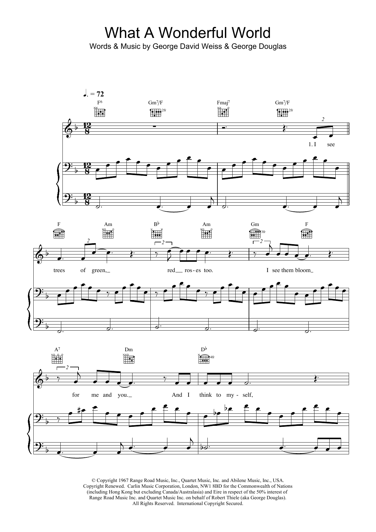 Louis Armstrong What A Wonderful World sheet music notes printable PDF score
