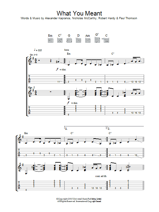 Download Franz Ferdinand What You Meant Sheet Music