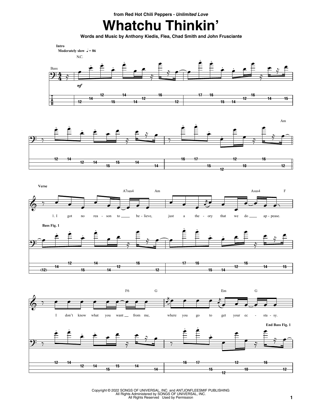 Download Red Hot Chili Peppers Whatchu Thinkin' Sheet Music