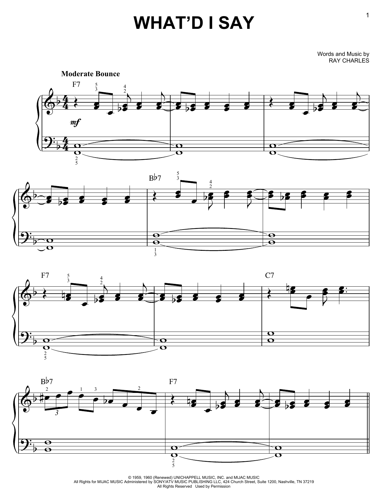 Download Ray Charles What'd I Say Sheet Music