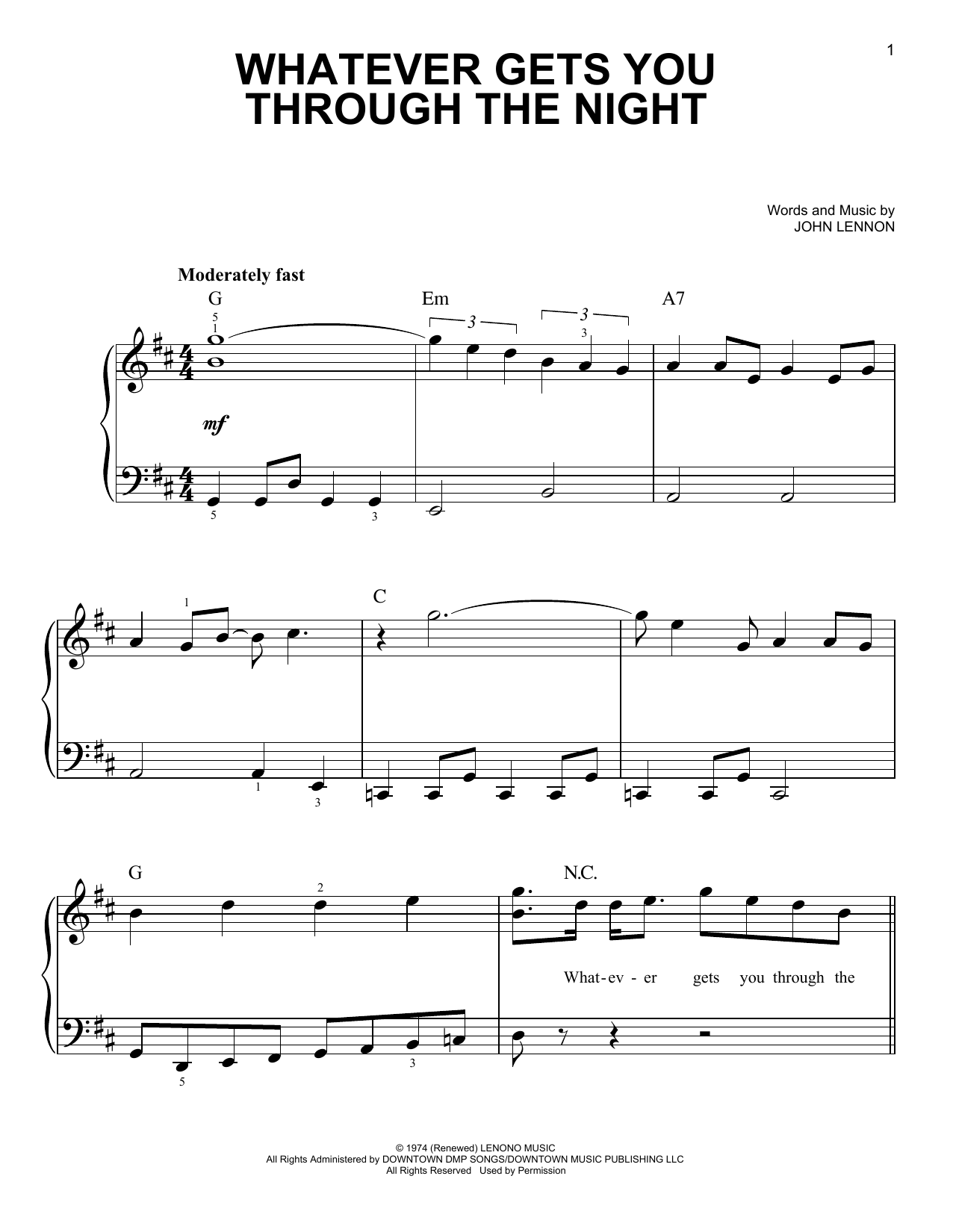 Download John Lennon Whatever Gets You Through The Night Sheet Music