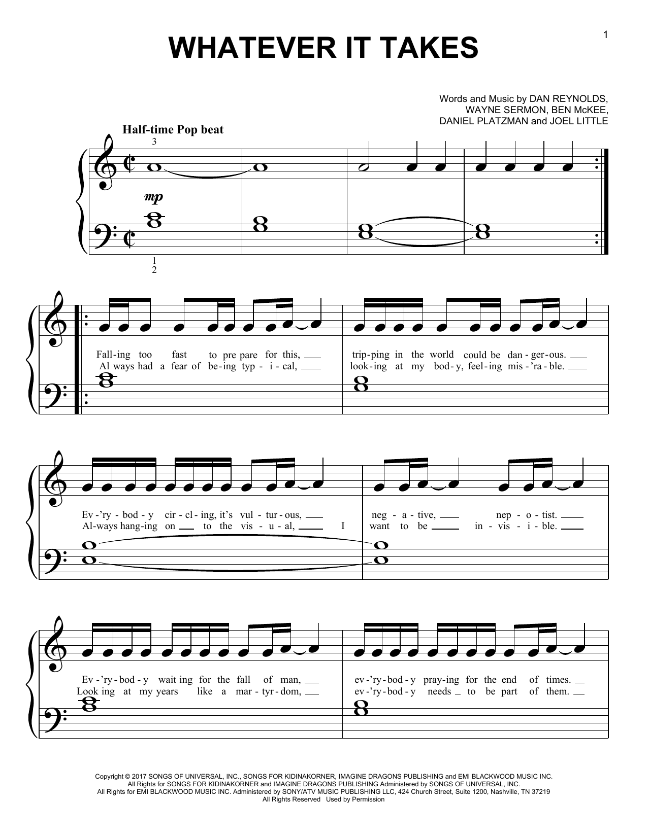 Download Imagine Dragons Whatever It Takes Sheet Music