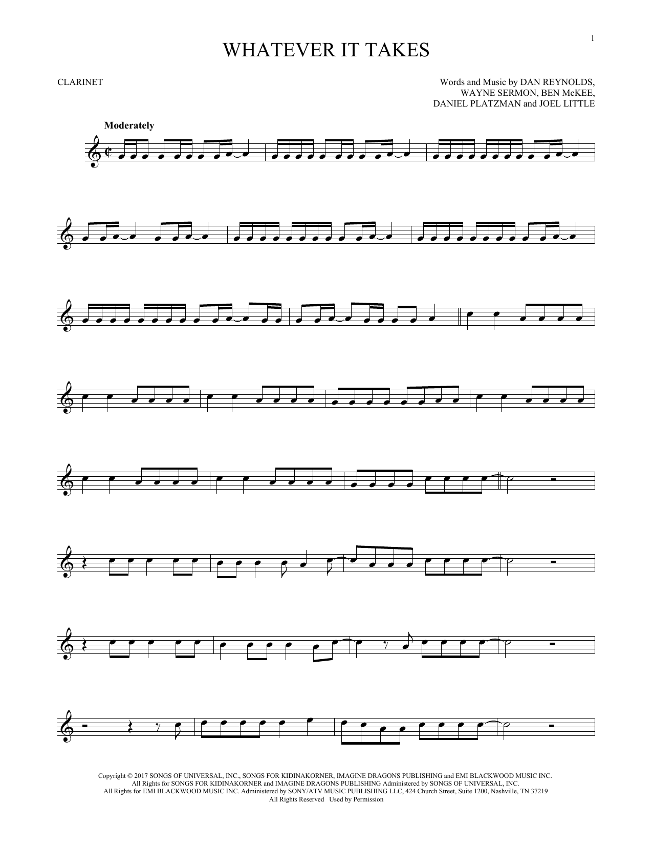 Download Imagine Dragons Whatever It Takes Sheet Music