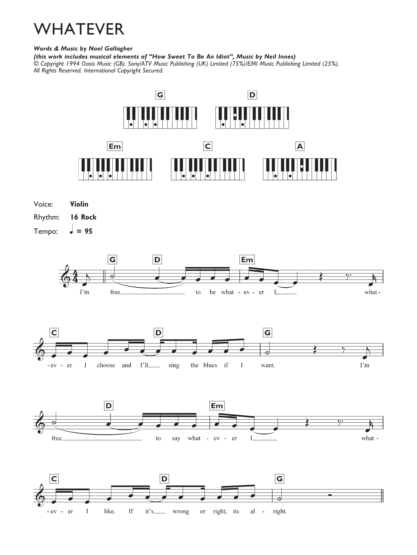 Download Oasis Whatever Sheet Music
