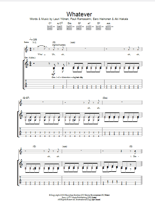 Download The Rasmus Whatever Sheet Music