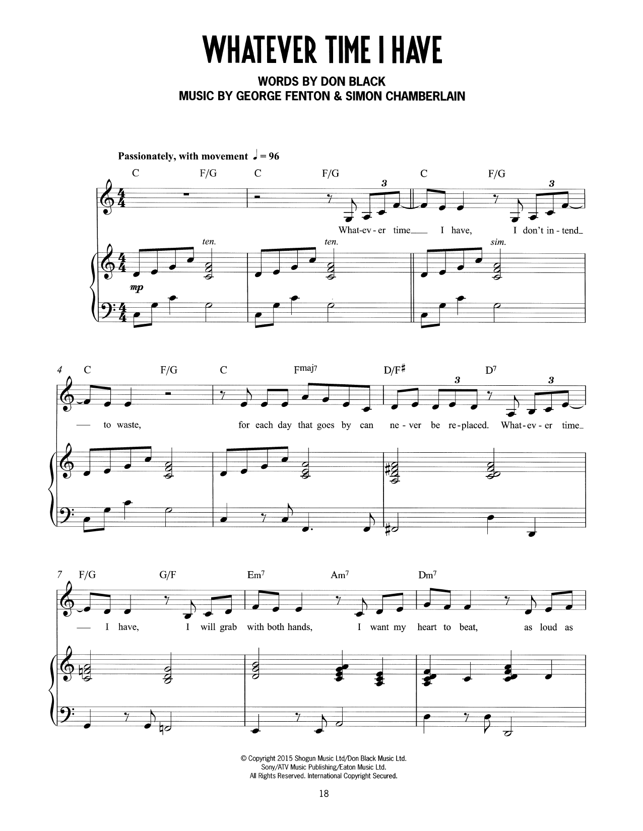 Download Don Black, George Fenton & Simon Cha Whatever Time I Have (from Mrs Henderso Sheet Music
