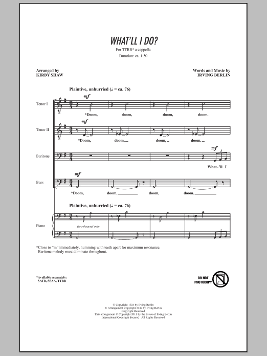 Download Kirby Shaw What'll I Do Sheet Music