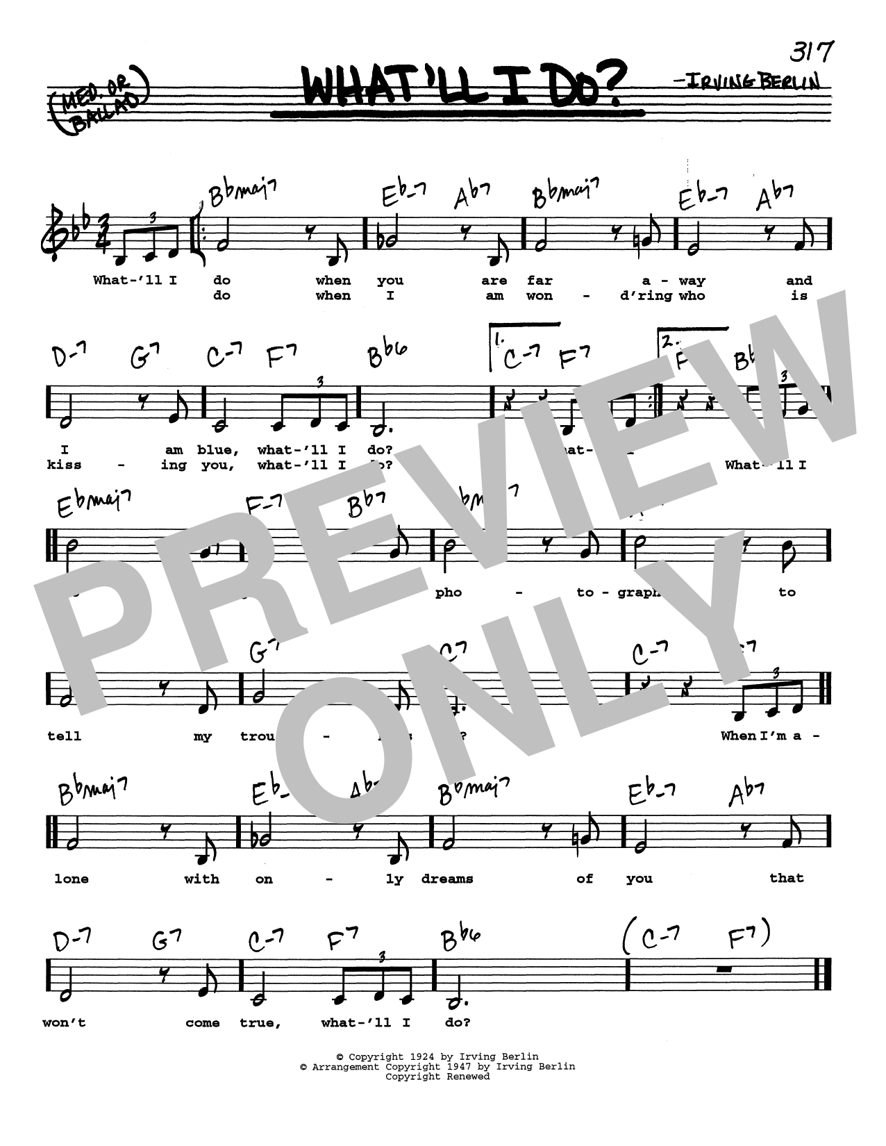 Irving Berlin What'll I Do? (Low Voice) sheet music notes printable PDF score