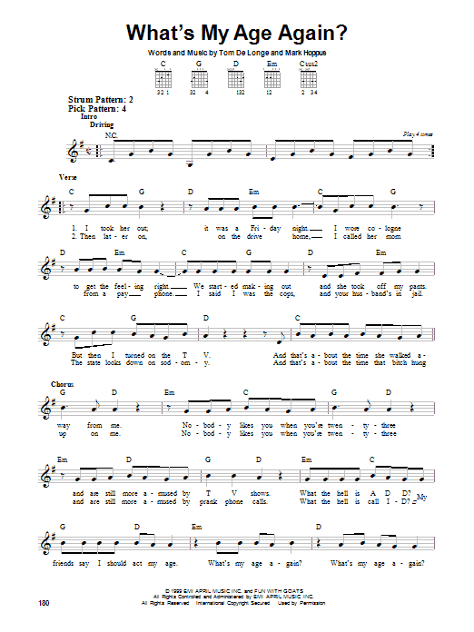 Download Blink-182 What's My Age Again? Sheet Music
