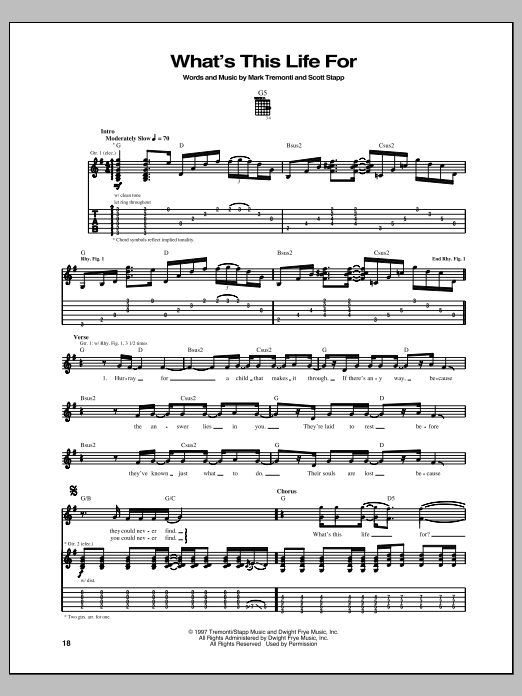 Download Creed What's This Life For Sheet Music