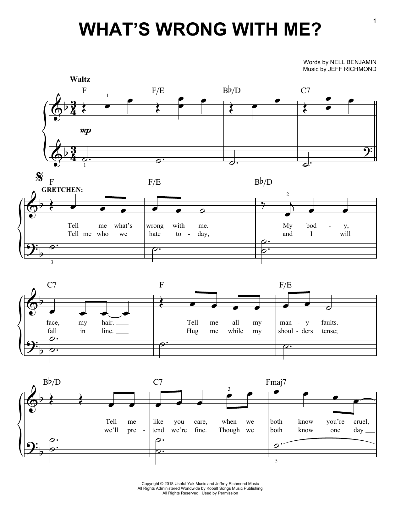 Download Jeff Richmond & Nell Benjamin What's Wrong With Me? (from Mean Girls: Sheet Music