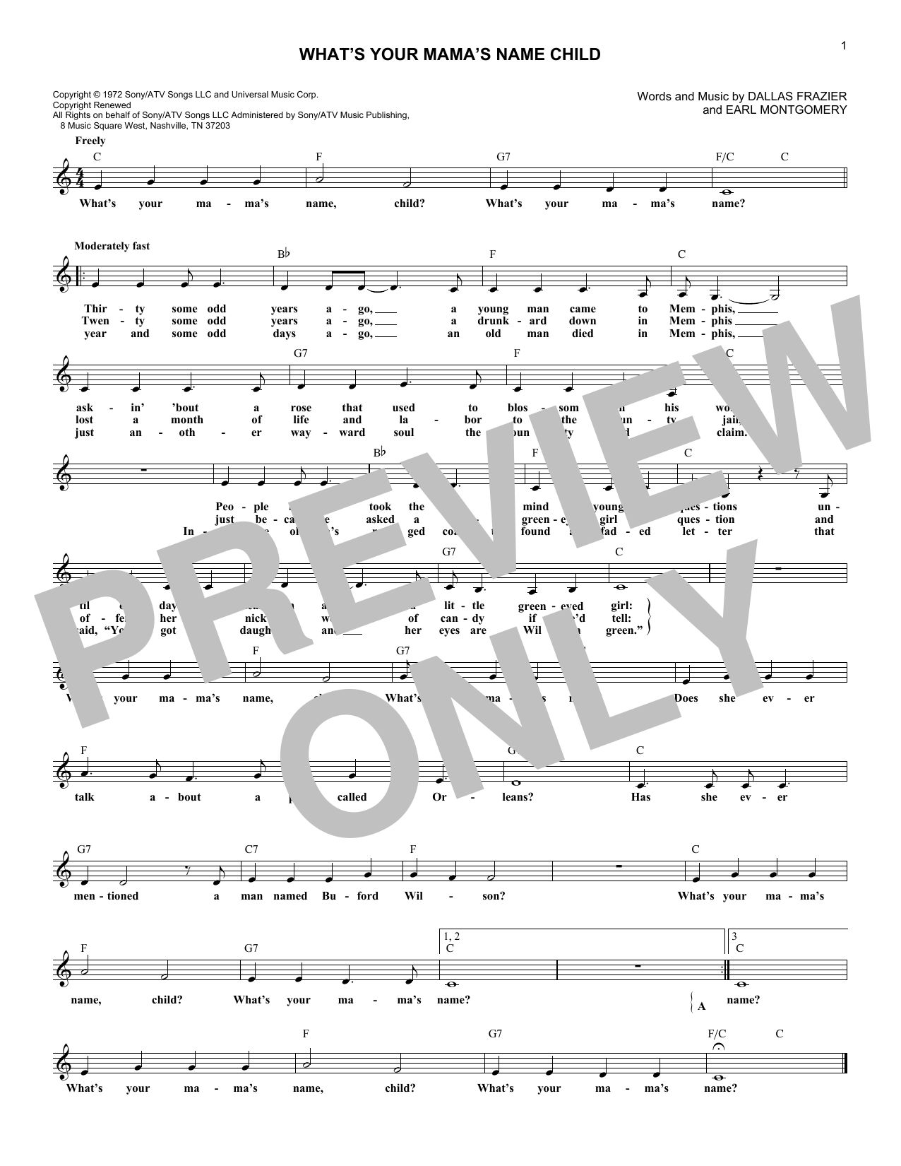 Download Tanya Tucker What's Your Mama's Name Child Sheet Music
