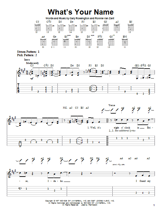 Download Lynyrd Skynyrd What's Your Name Sheet Music