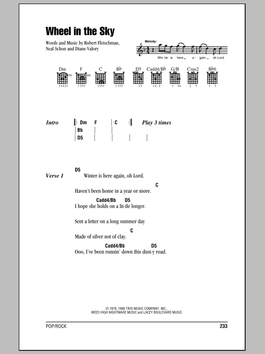 Download Journey Wheel In The Sky Sheet Music