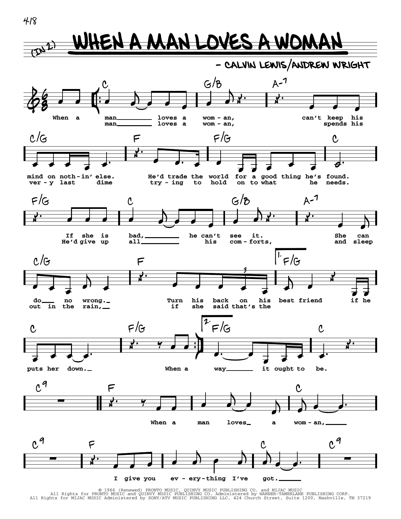 Download Percy Sledge When A Man Loves A Woman (Low Voice) Sheet Music