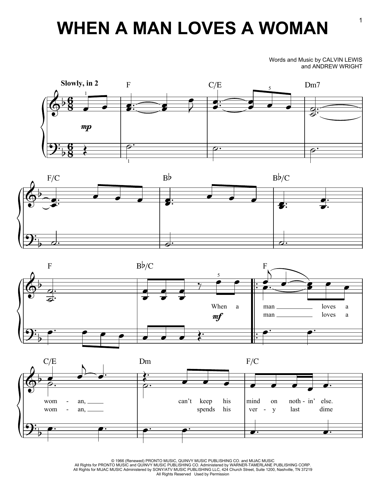 Download Percy Sledge When A Man Loves A Woman Sheet Music