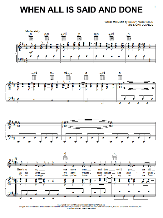 Download ABBA When All Is Said And Done Sheet Music