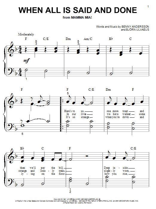 Download ABBA When All Is Said And Done Sheet Music