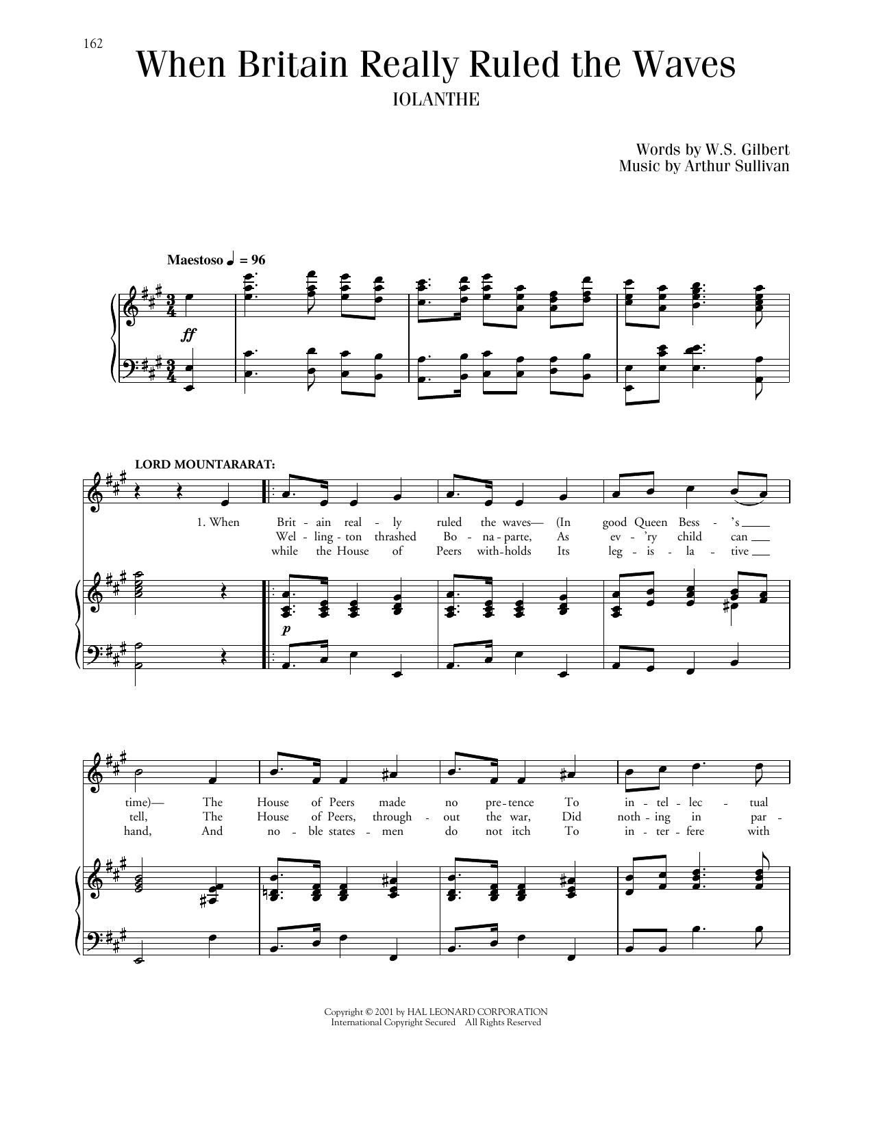 Gilbert & Sullivan When Britain Really Ruled The Waves sheet music notes printable PDF score