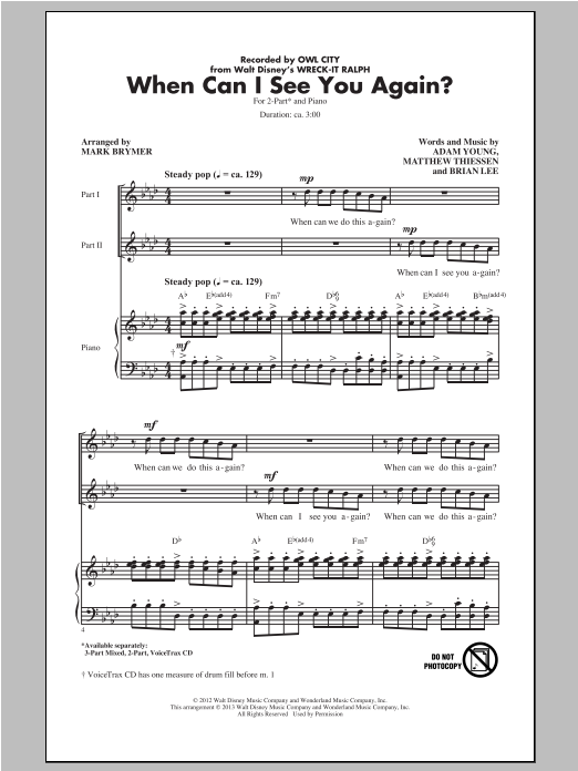 Download Mark Brymer When Can I See You Again? Sheet Music