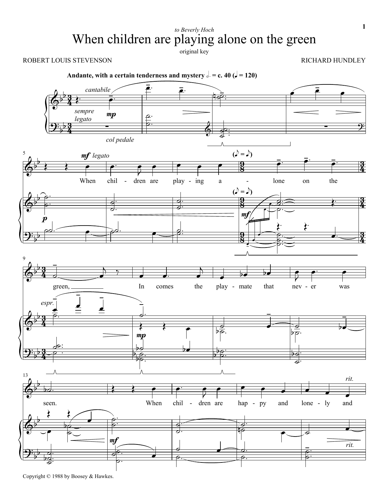 Download Robert Louis Stevenson When Children Are Playing Alone On The Sheet Music