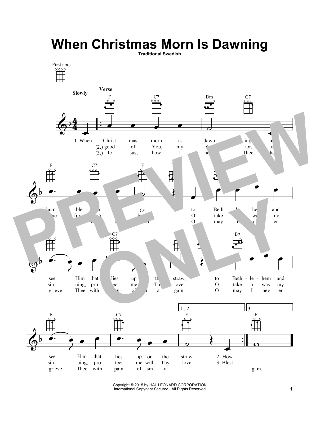 Download Traditional Swedish When Christmas Morn Is Dawning Sheet Music