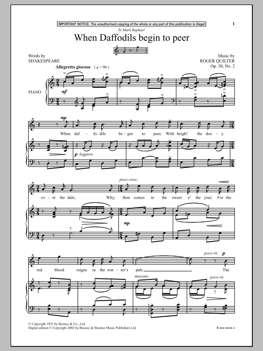 Download Roger Quilter When Daffodils Begin To Peer Sheet Music