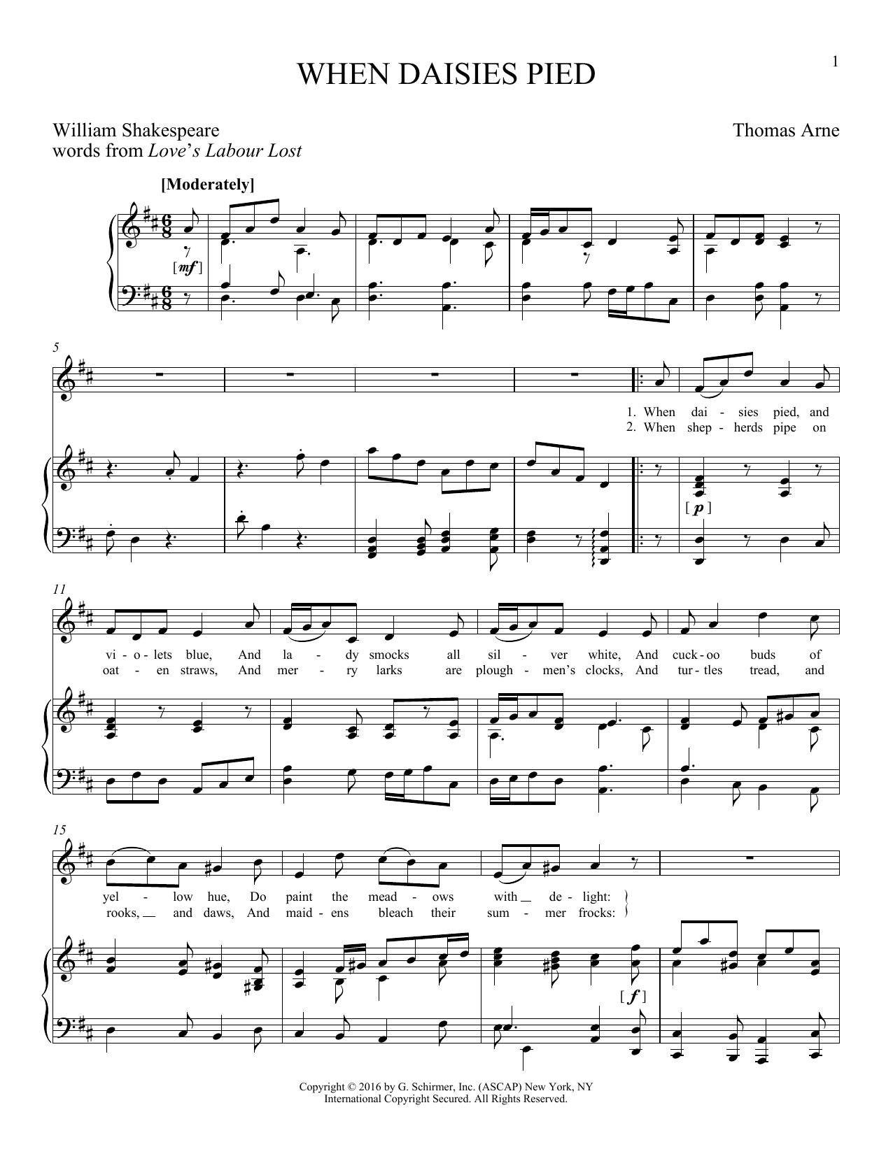 Download William Shakespeare When Daisies Pied Sheet Music