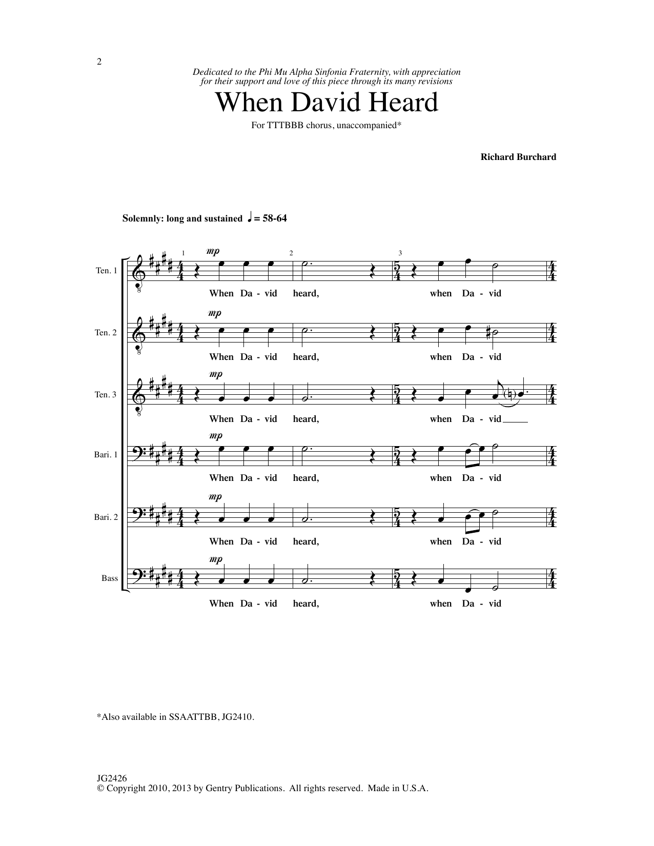 Download Richard Burchard When David Heard Sheet Music