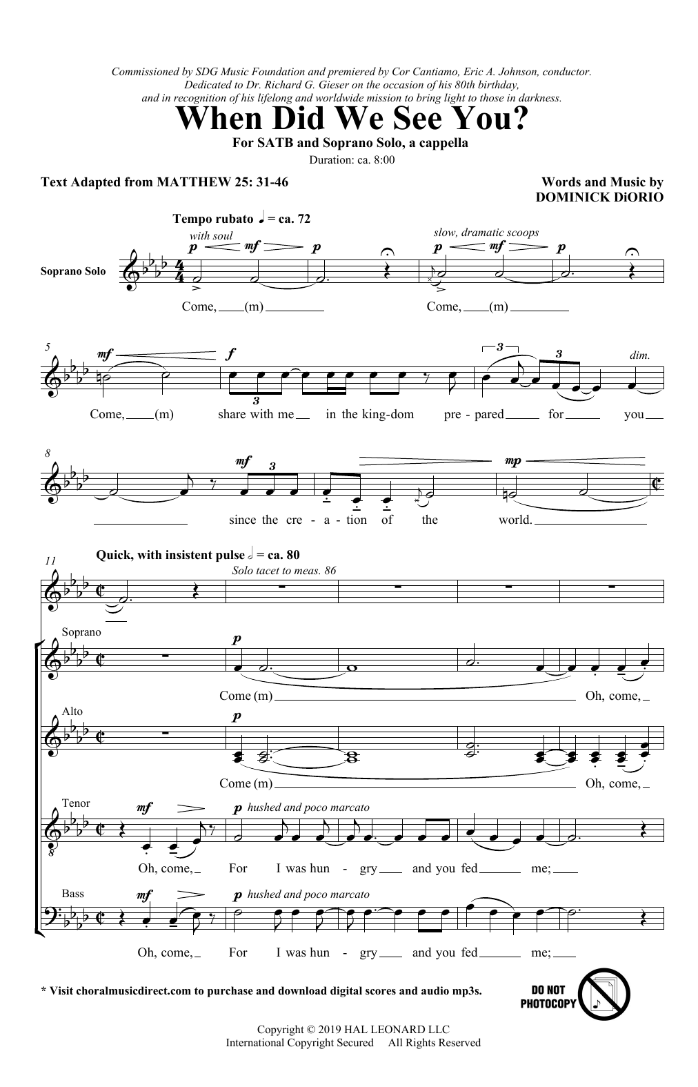 Download Dominick DiOrio When Did We See You? Sheet Music