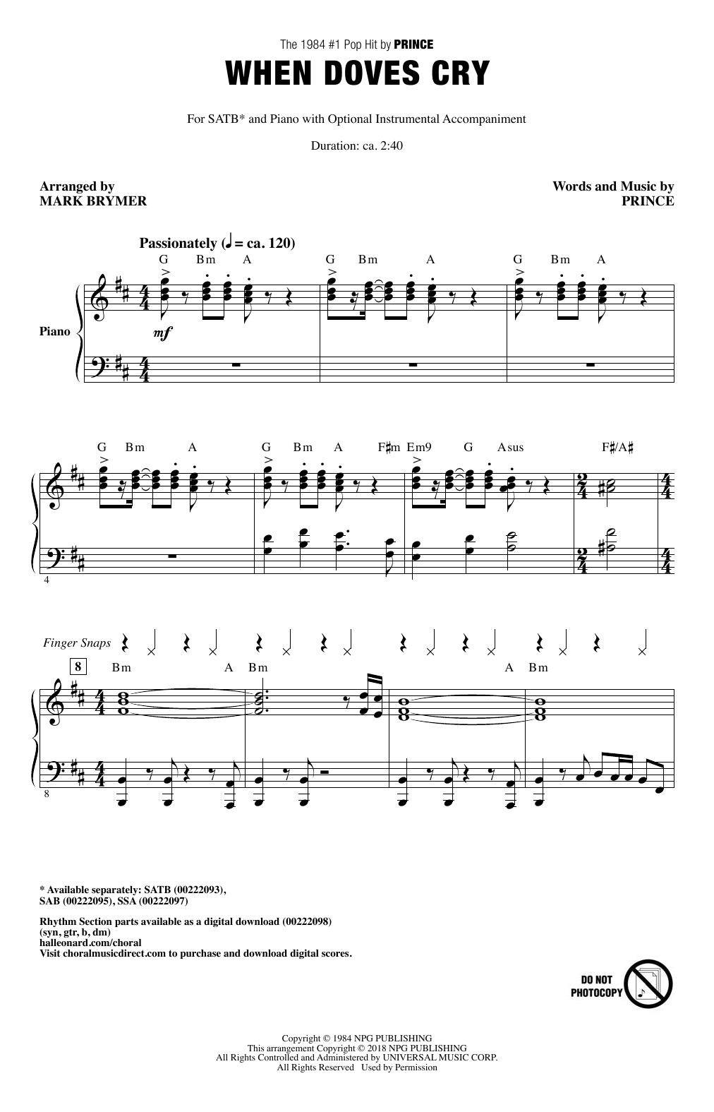Download Mark Brymer When Doves Cry Sheet Music