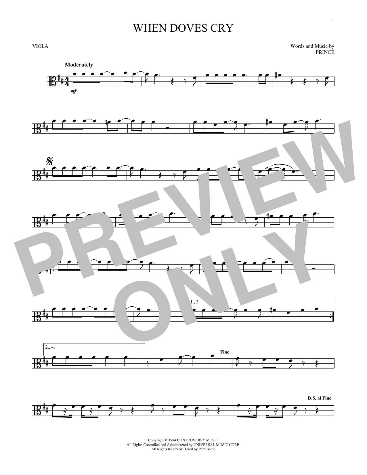 Download Prince When Doves Cry Sheet Music