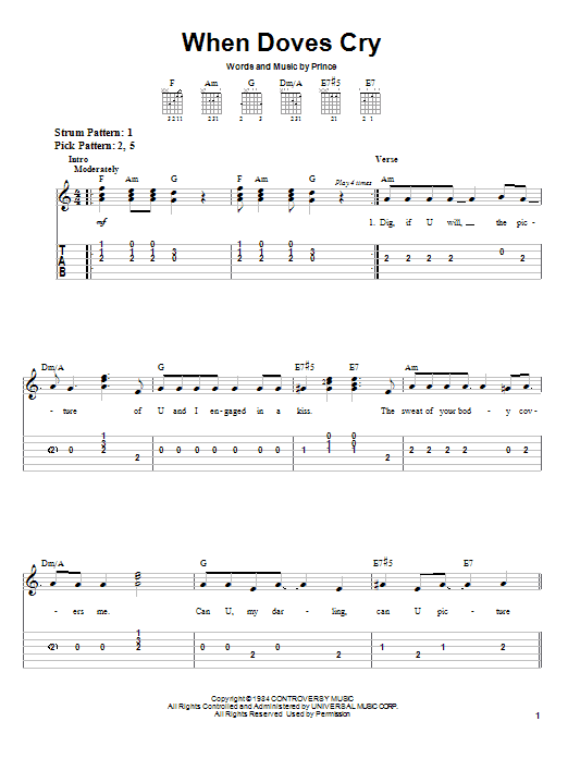 Download Prince When Doves Cry Sheet Music