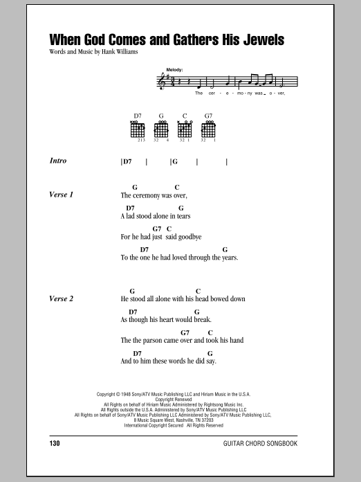 Download Hank Williams When God Comes And Gathers His Jewels Sheet Music