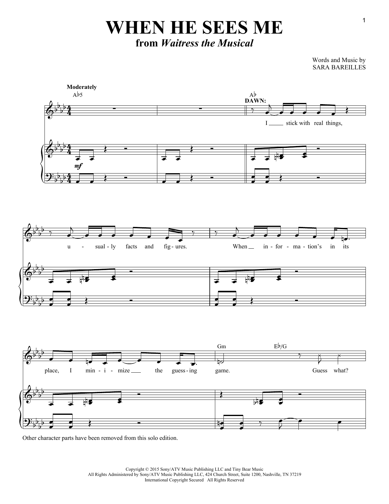 Download Sara Bareilles When He Sees Me [Solo version] (from Wa Sheet Music