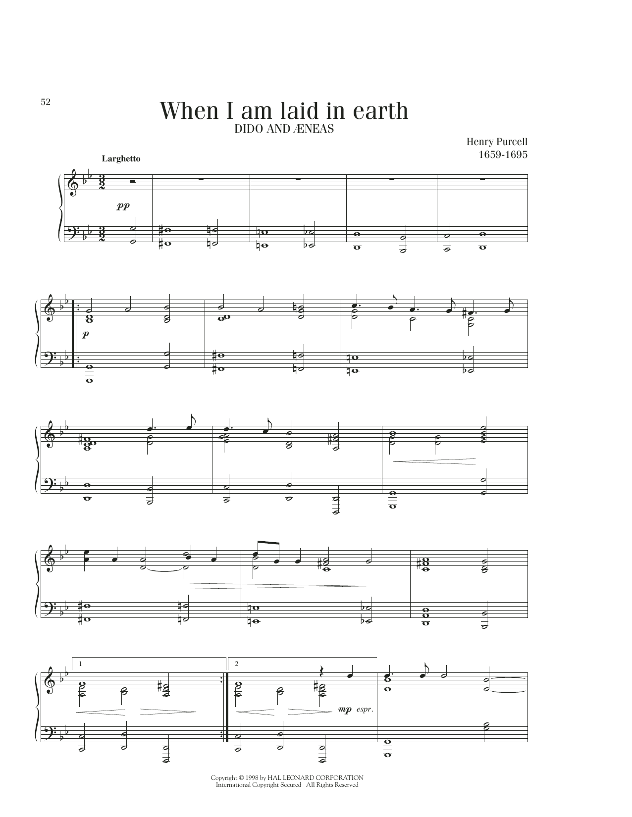 Henry Purcell When I Am Laid In Earth sheet music notes printable PDF score