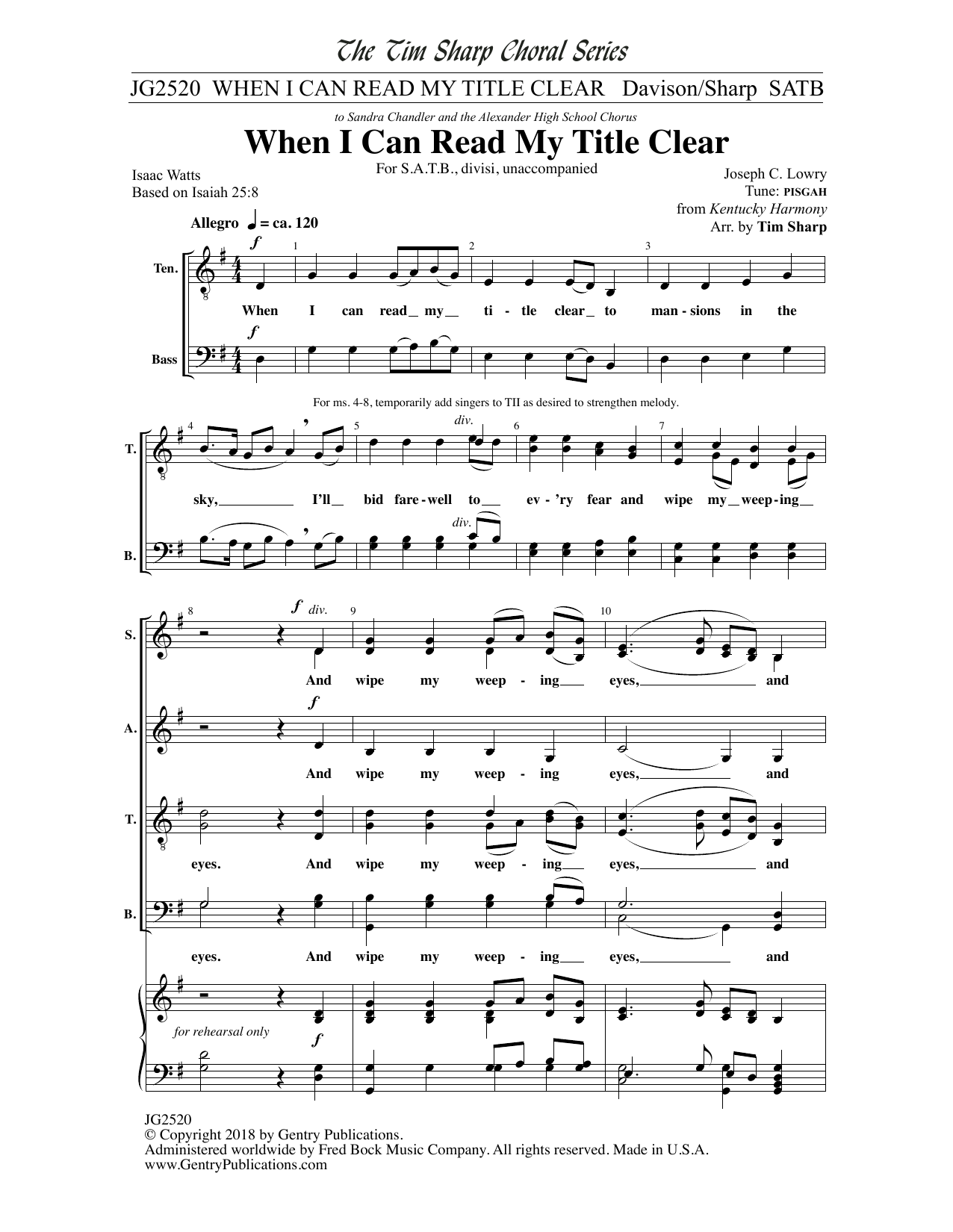 Download Isaac Watts When I Can Read My Title Clear Sheet Music
