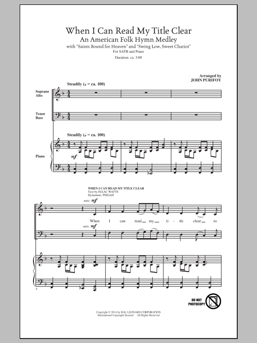 Download John Purifoy When I Can Read My Title Clear Sheet Music