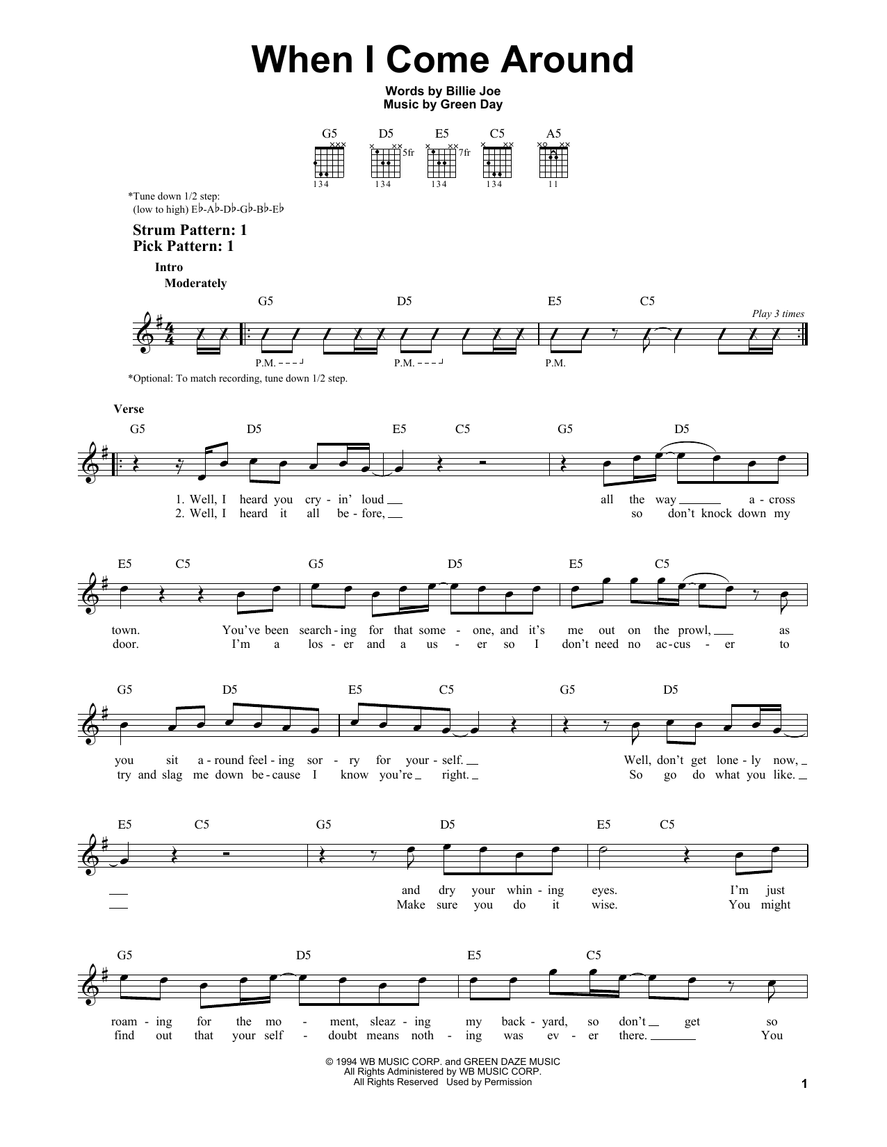 Download Green Day When I Come Around Sheet Music