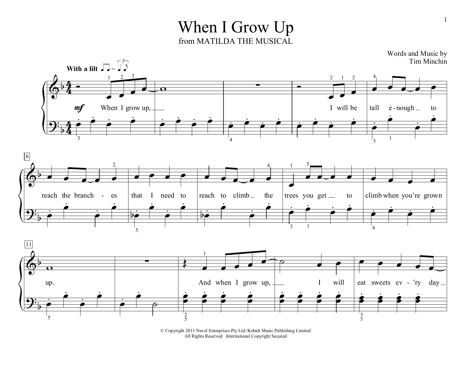 Download Tim Minchin When I Grow Up (from Matilda the Musica Sheet Music