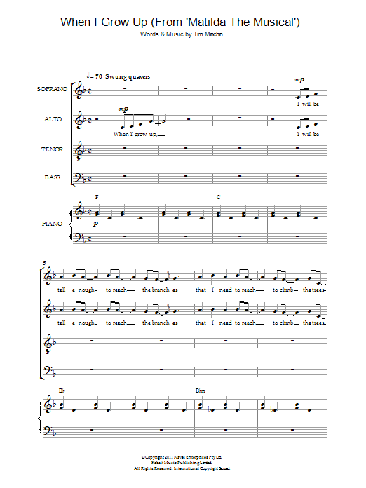 Download Tim Minchin When I Grow Up (From 'Matilda The Music Sheet Music