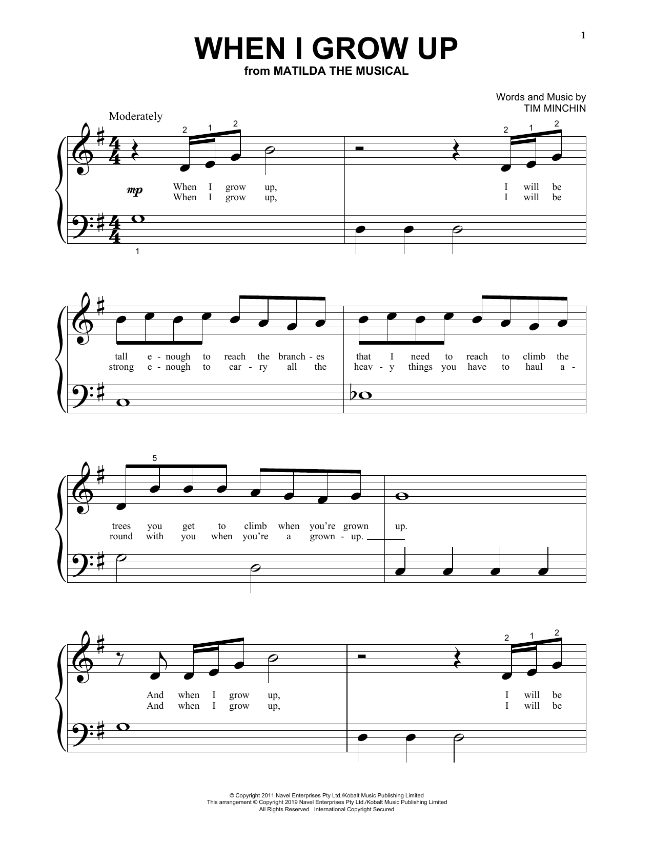 Download Tim Minchin When I Grow Up (from Matilda The Musica Sheet Music