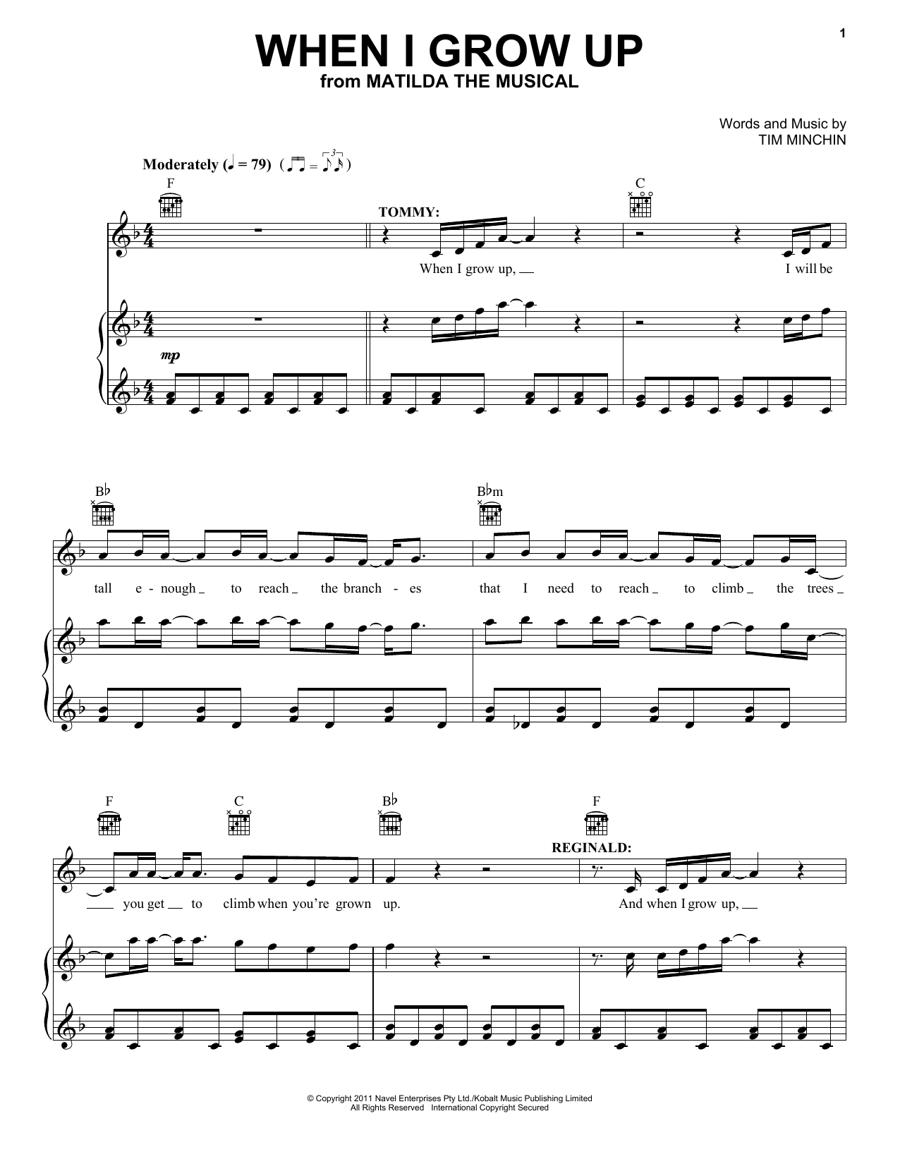 Download Tim Minchin When I Grow Up (from Matilda The Musica Sheet Music