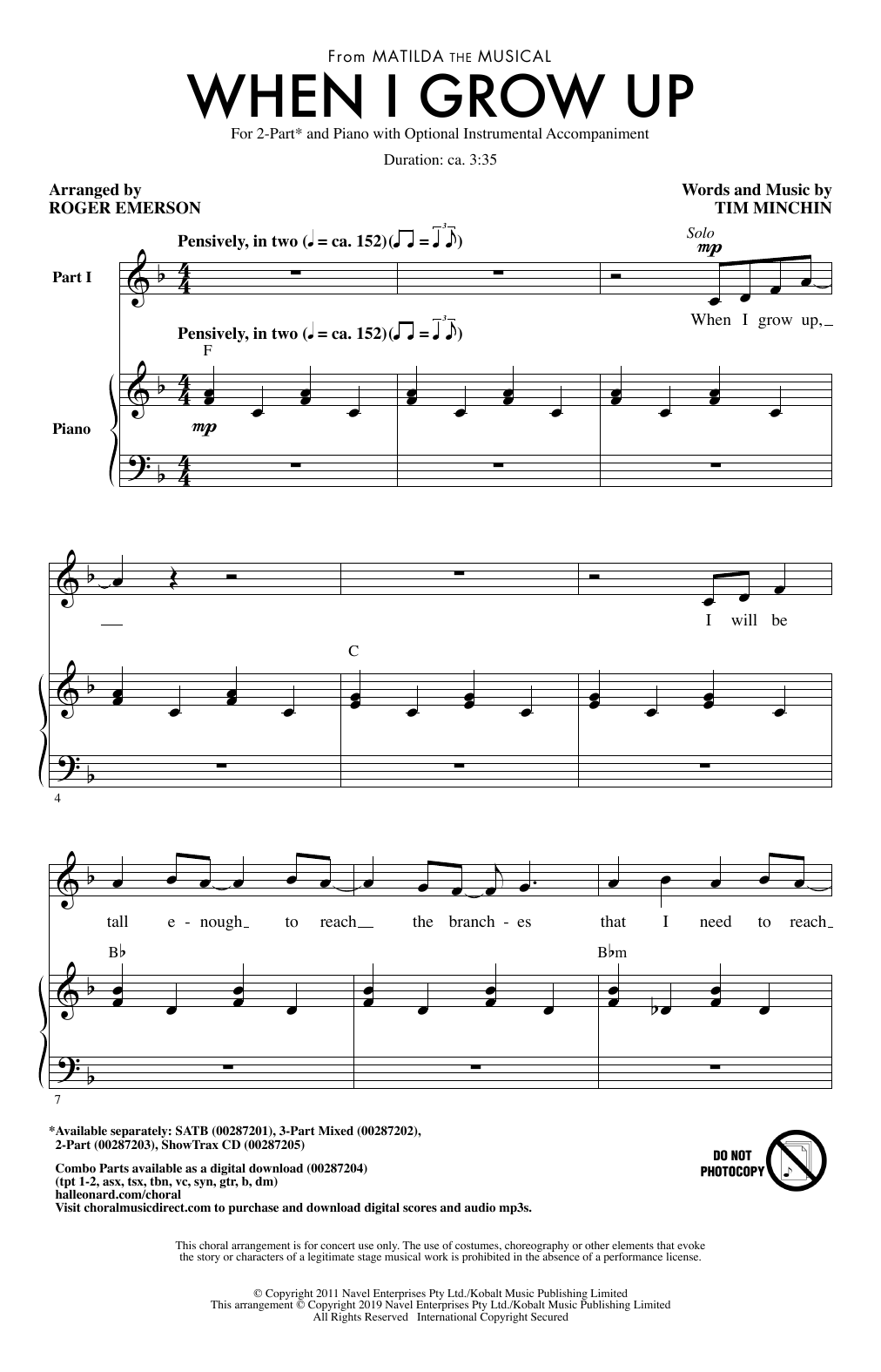 Download Tim Minchin When I Grow Up (from Matilda: The Music Sheet Music