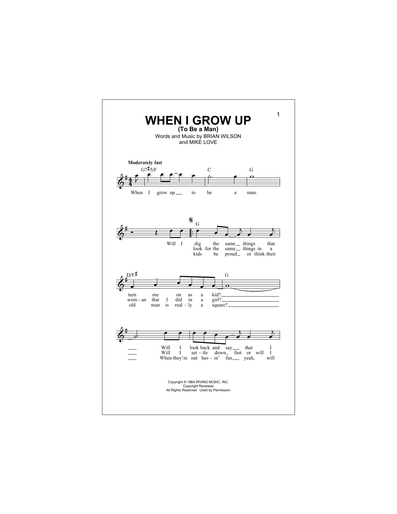 Download The Beach Boys When I Grow Up (To Be A Man) Sheet Music