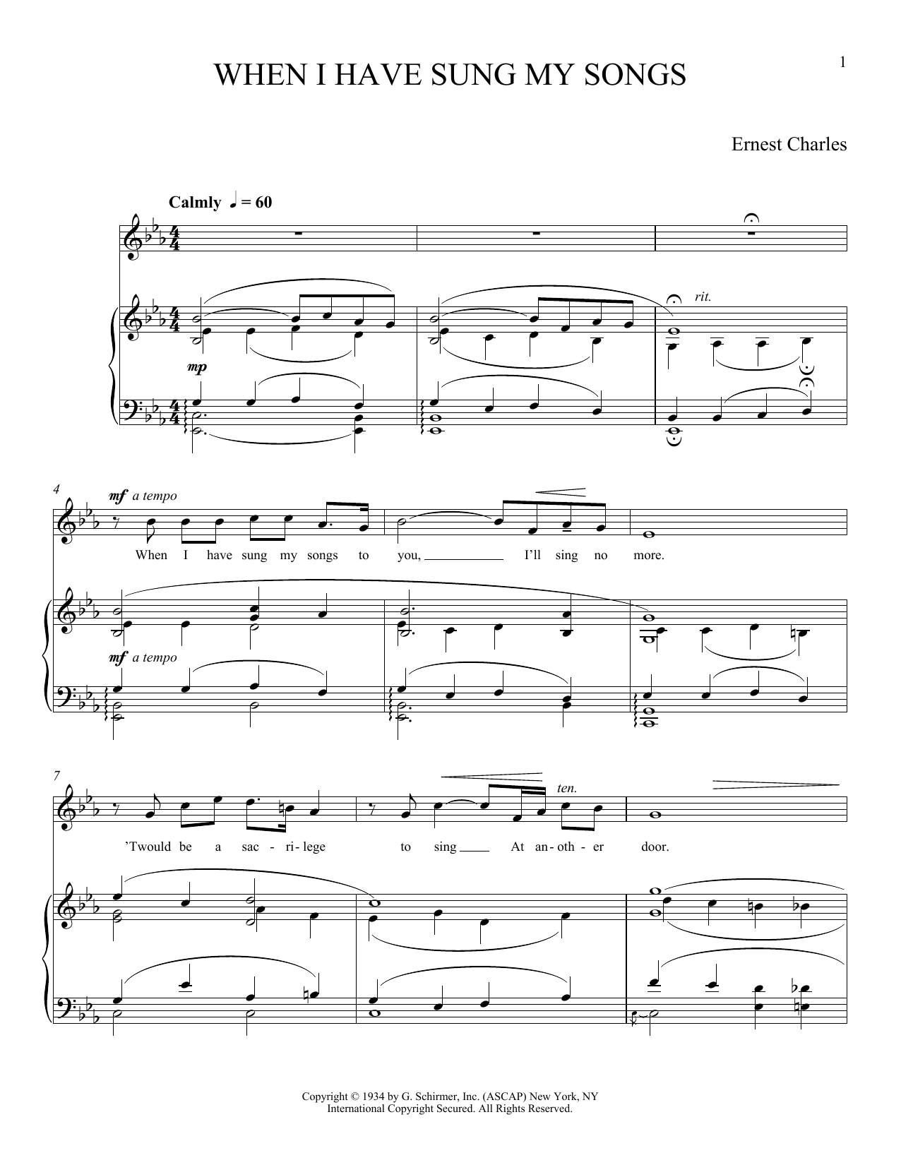 Download Ernest Charles When I Have Sung My Songs Sheet Music