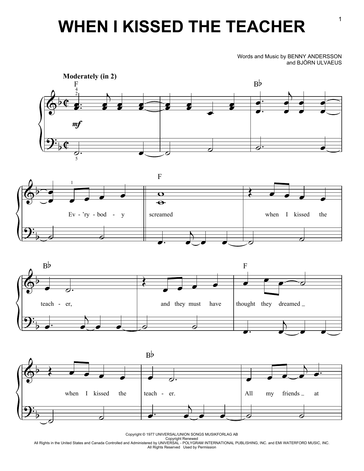 Download ABBA When I Kissed The Teacher (from Mamma M Sheet Music