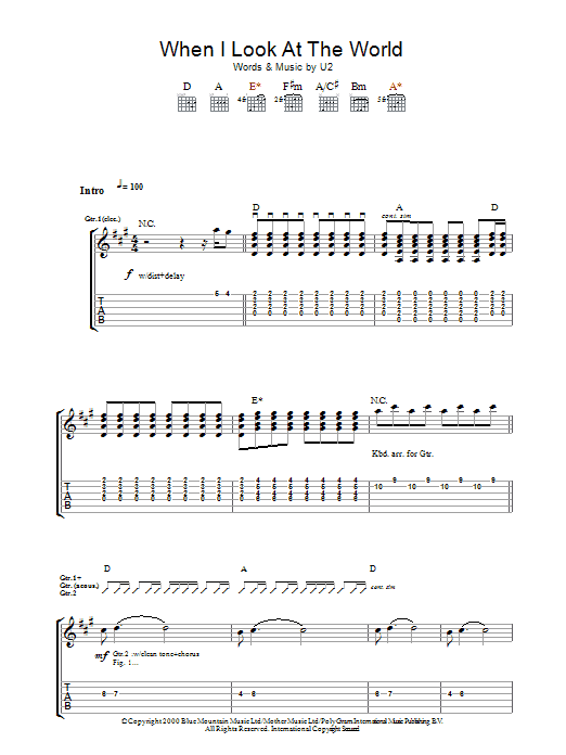 Download U2 When I Look At The World Sheet Music