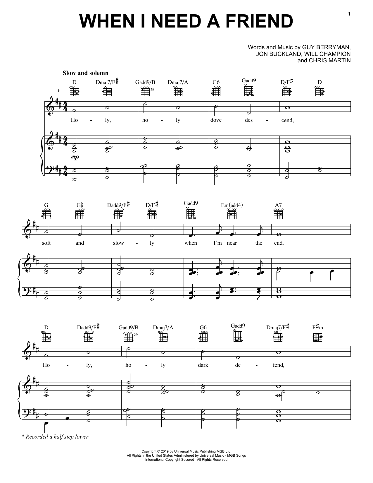 Download Coldplay When I Need A Friend Sheet Music